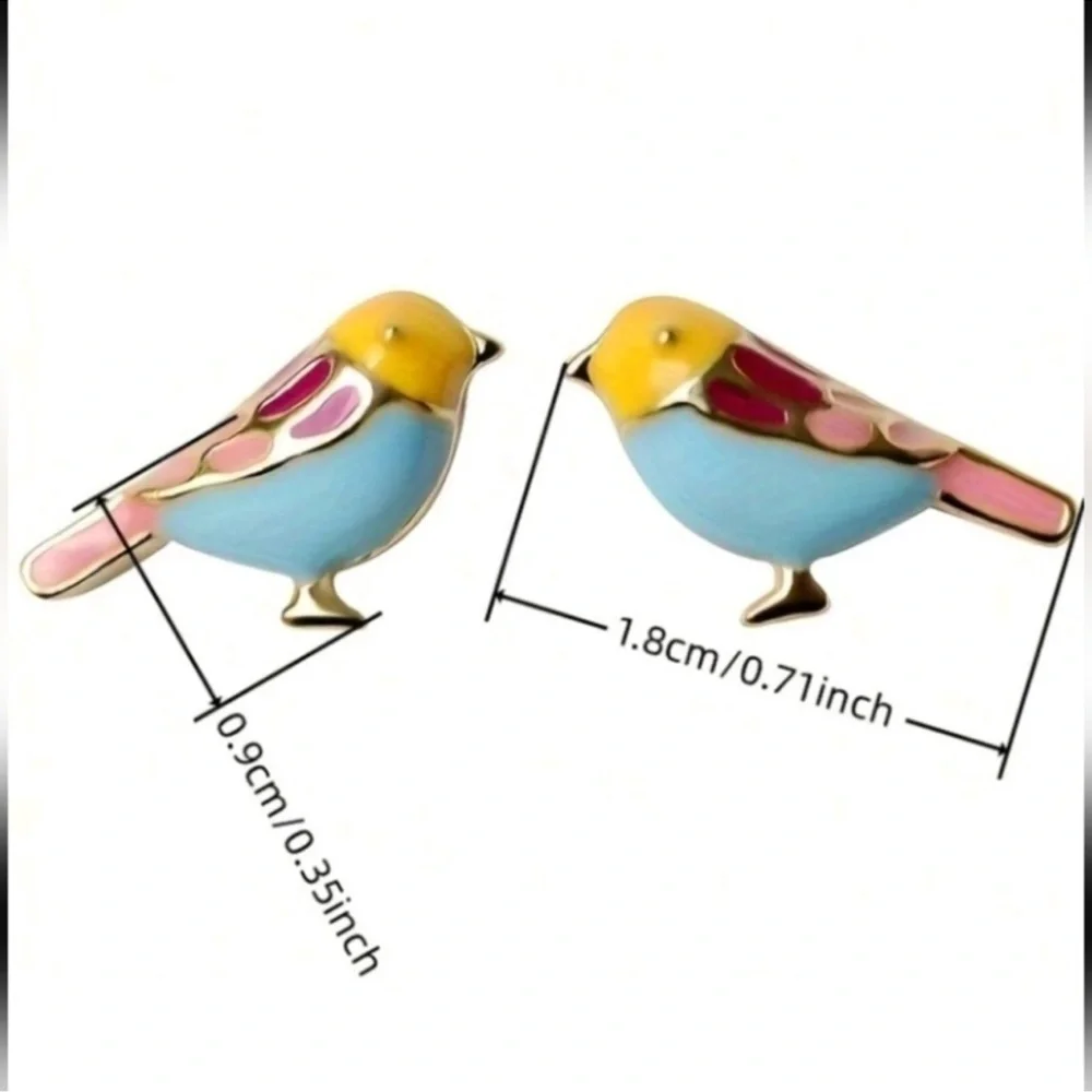 Anthropologie Colorful Gold plated Small Petite Love Birds Enamel Stud Earrings - Picture 2 of 2